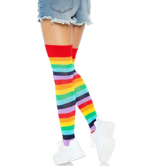 Leg Avenue Cherry Rainbow Thigh High Socks - NEW - Picture 3 of 6